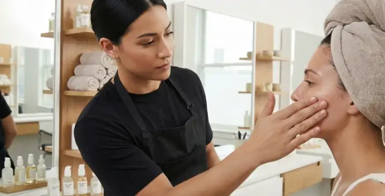 Woman applying gel moisturizer before makeup for oily skin.